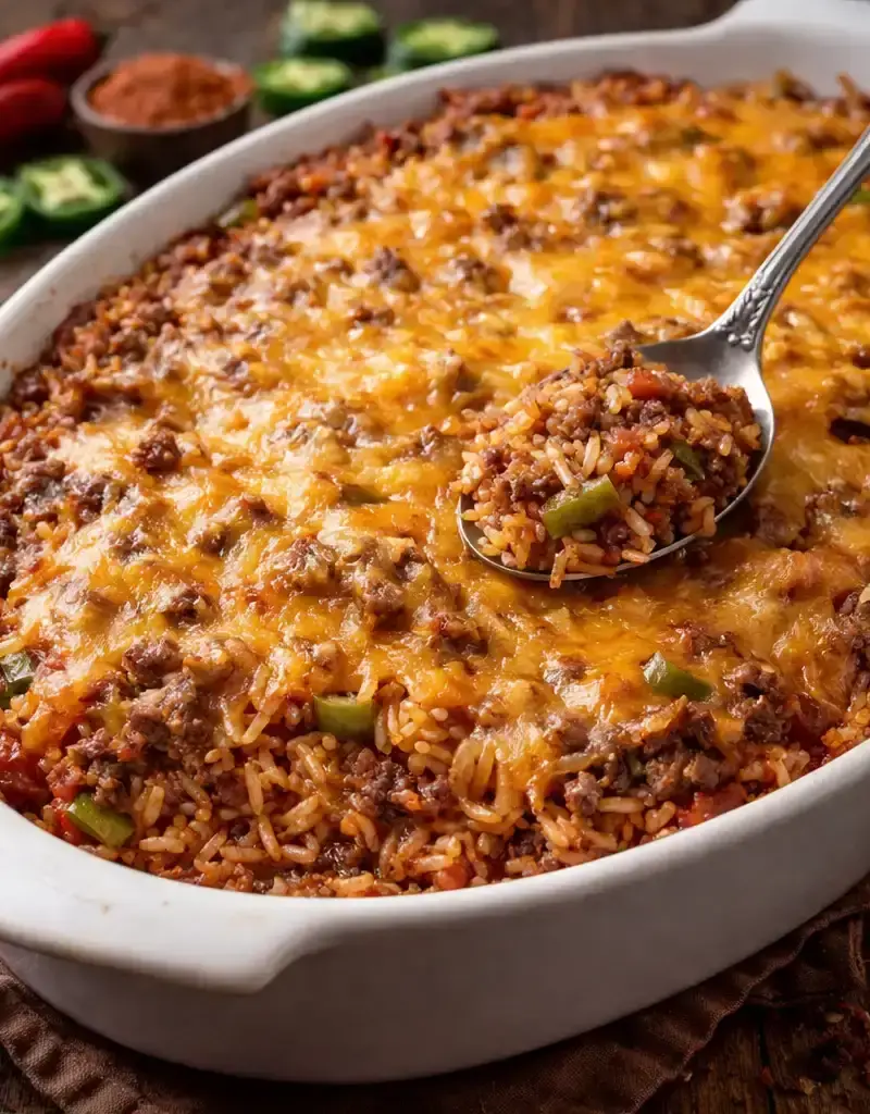 Spicy Baked Rice Casserole prepared dish