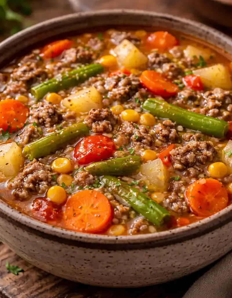 Hearty Hamburger Vegetable Soup prepared dish