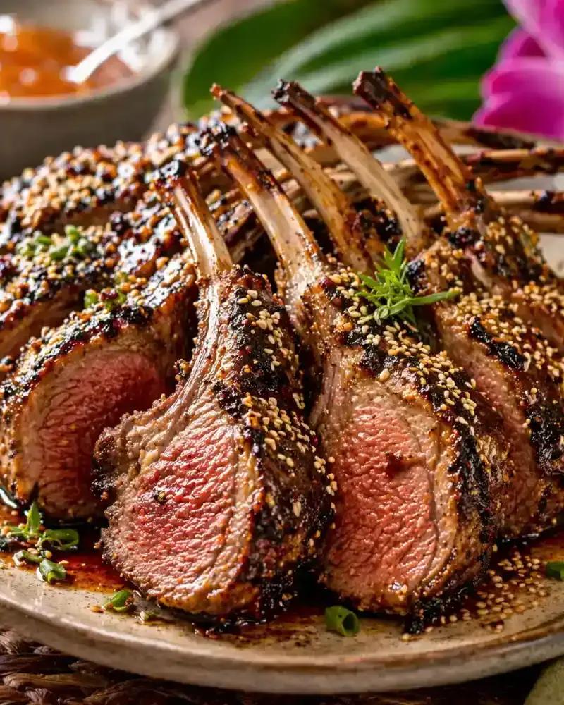 Hawaiian-Style Paniolo Rack of Lamb prepared dish
