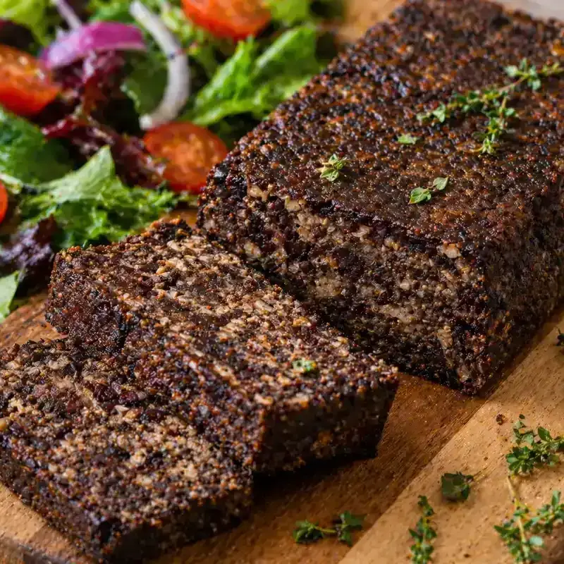 Caribbean-style Vegan Black Pudding prepared dish