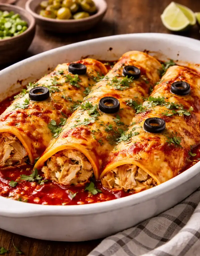 Freezer Chicken Enchiladas prepared dish