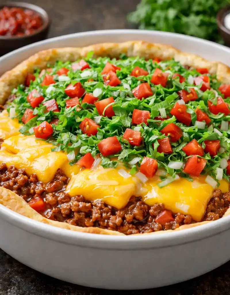 Cheesy Beef Taco Pie prepared dish