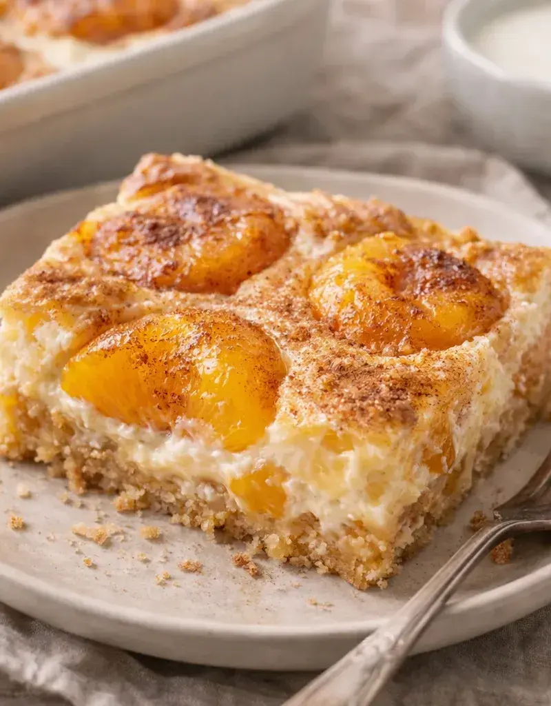 Peach Cream Dessert Squares prepared dish