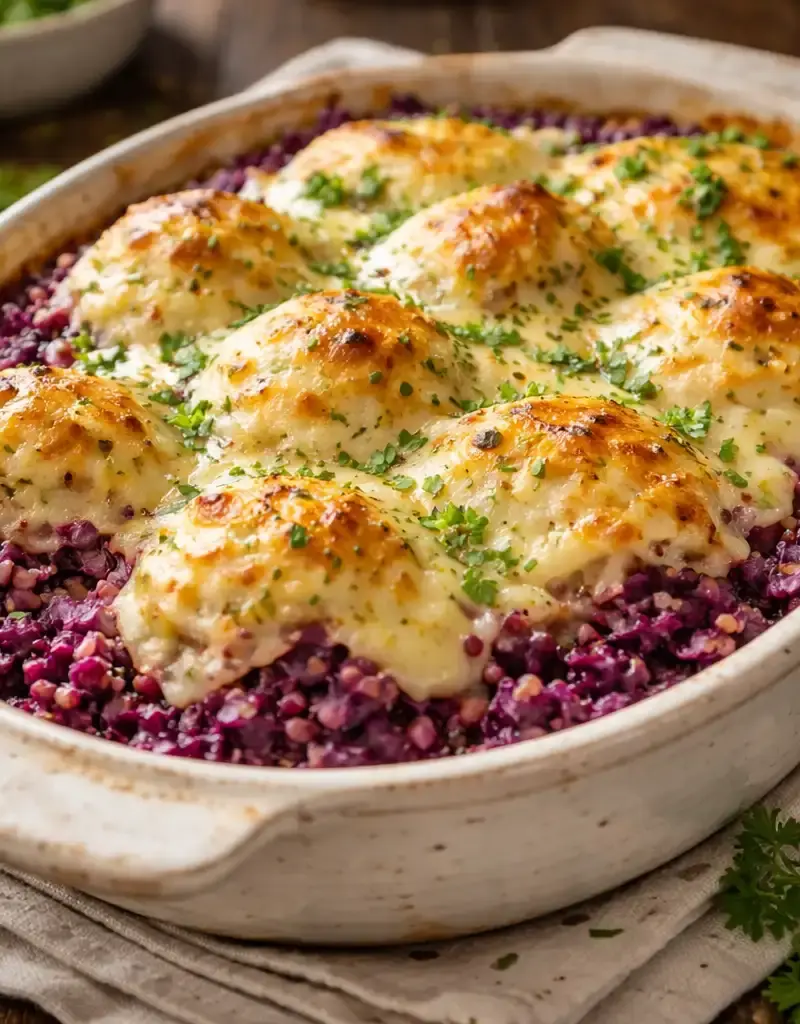 Red Cabbage Millet Gratin (German Vegetarian) prepared dish