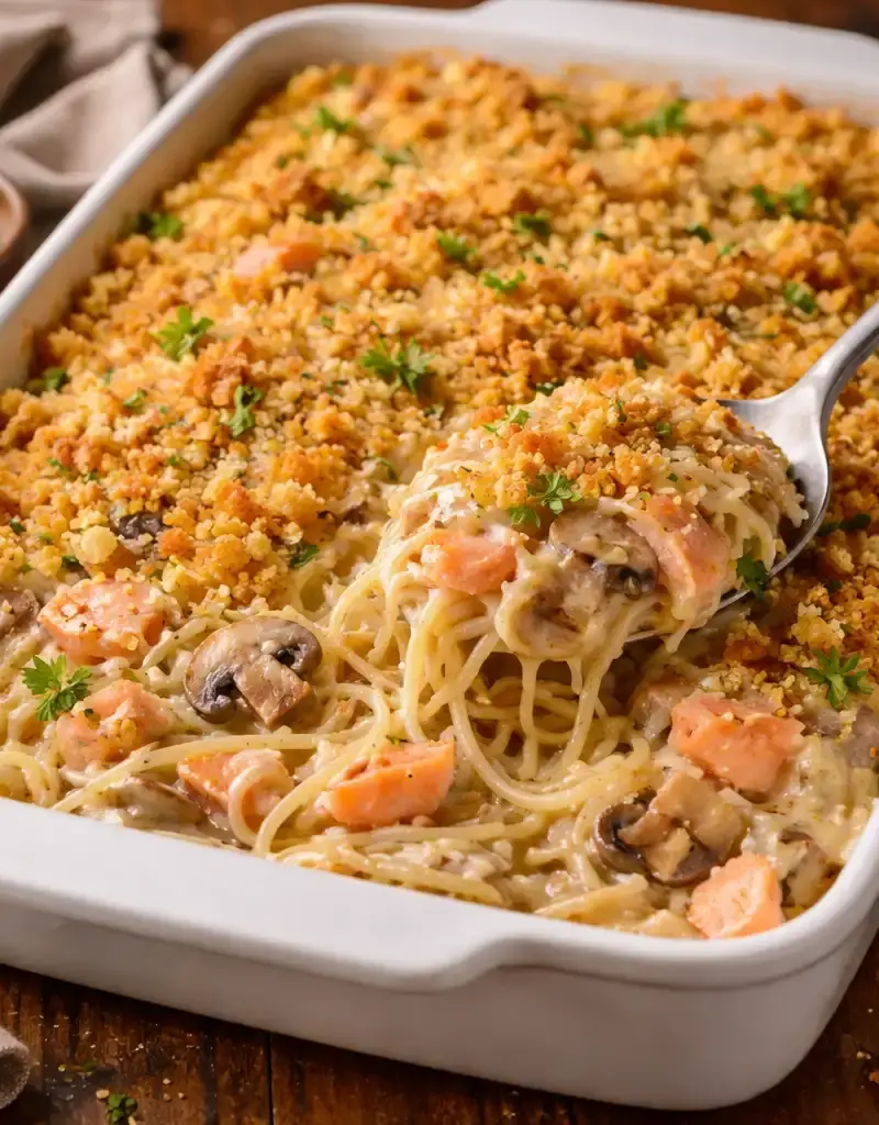 Salmon Tetrazzini prepared dish