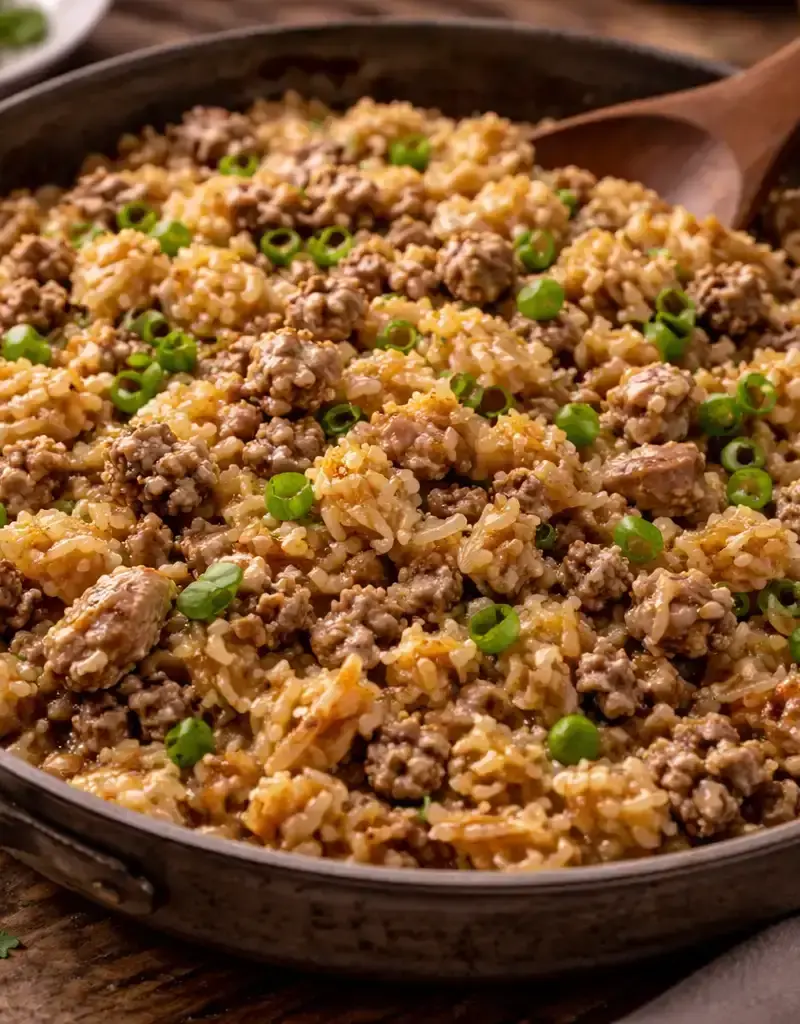 Savory Beef and Seasoned Rice Skillet prepared dish