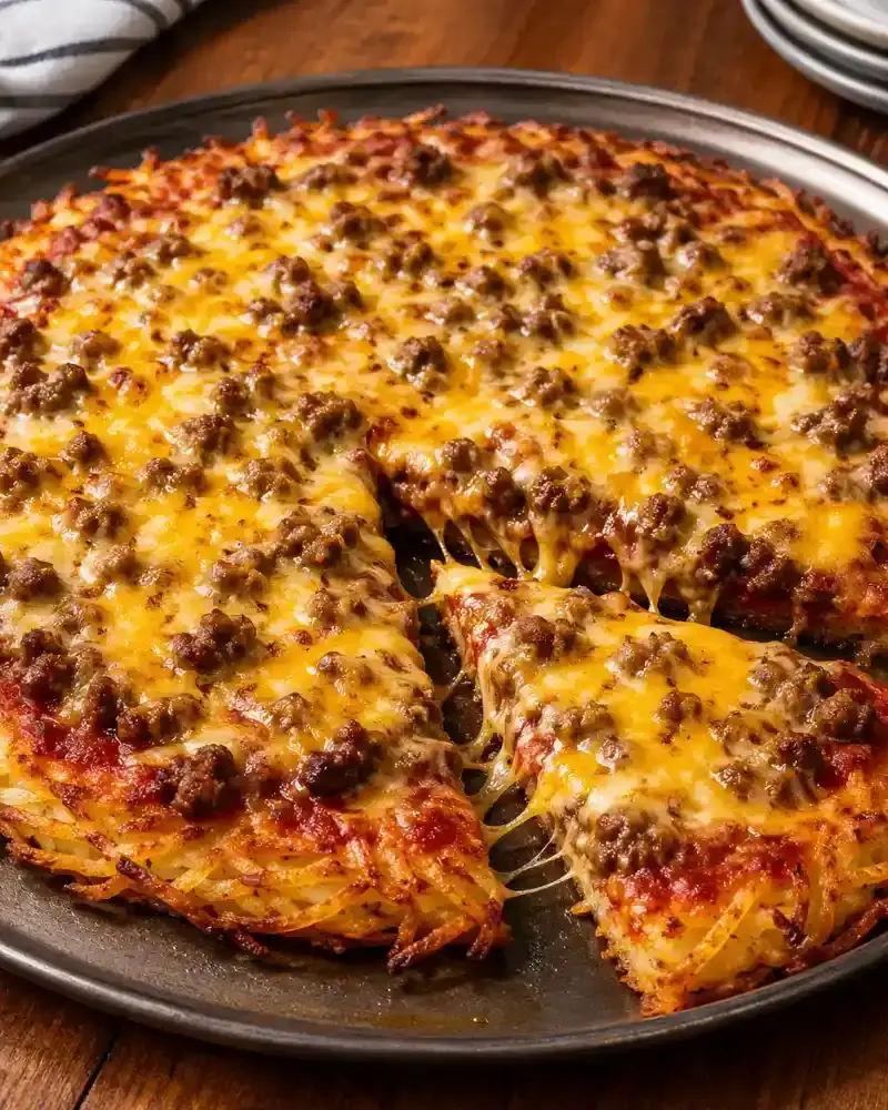 Cheesy Hash Brown Crust Pizza prepared dish