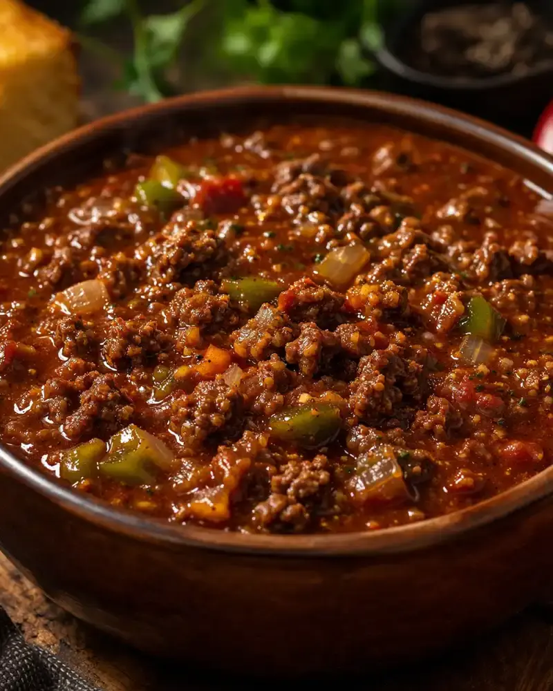 Beanless Beef Chili prepared dish