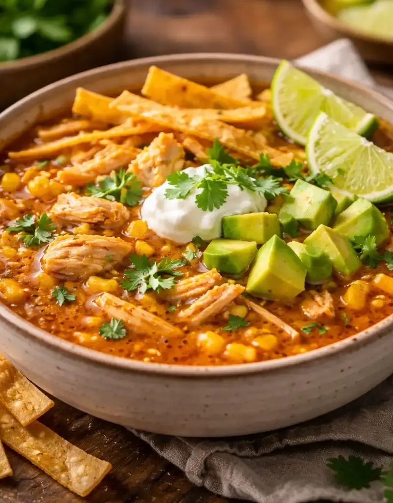 Spicy Pumpkin Tortilla Soup prepared dish