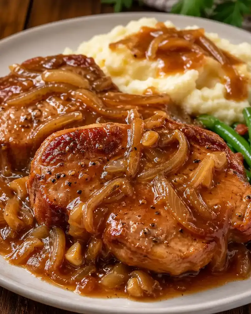 Slow Cooker Smothered Pork Chops prepared dish