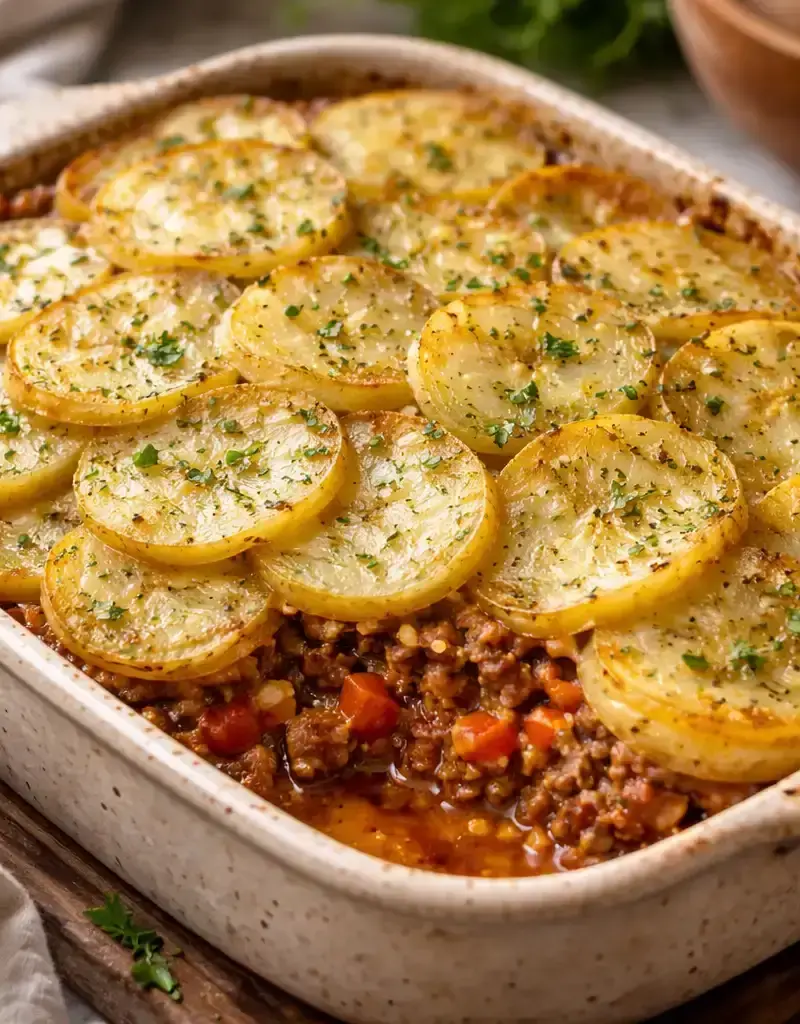 Beef Cottage Pie with Garlic Potatoes prepared dish
