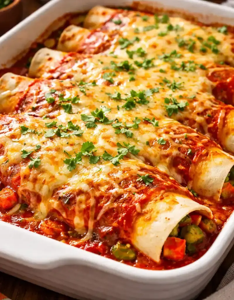 Easy Veggie Enchiladas with Quick Sauce prepared dish