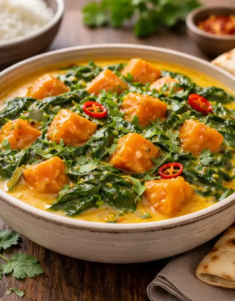Sweet Potato and Spinach Curry prepared dish