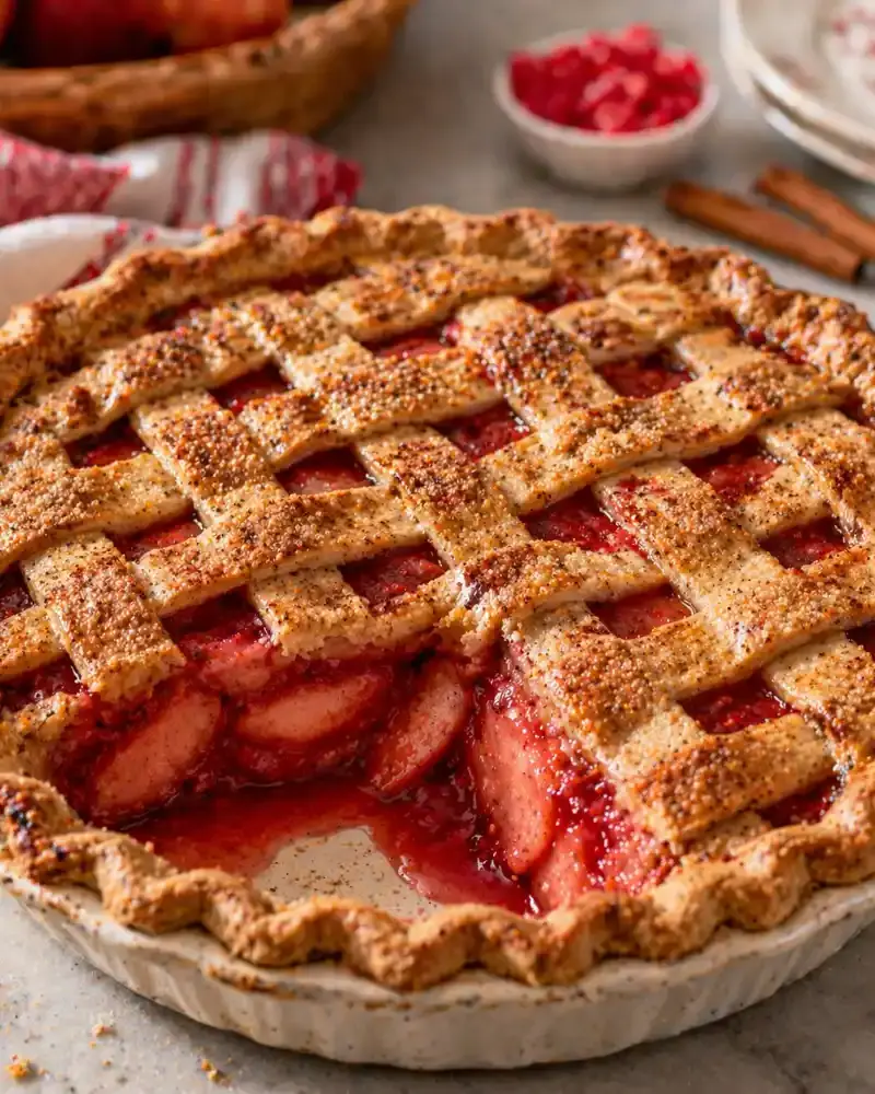 Vintage Red Cinnamon Apple Pie prepared dish