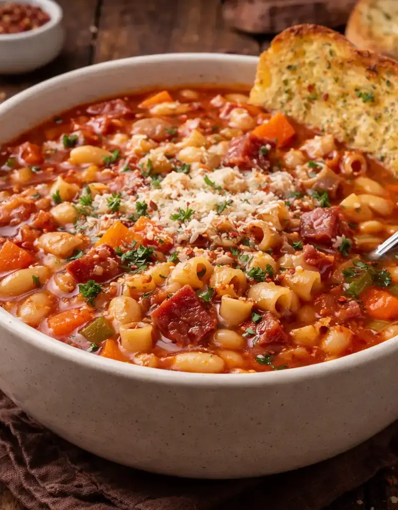Spicy Pasta e Fagioli prepared dish