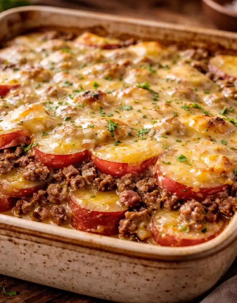 Hamburger and Red Potato Casserole prepared dish