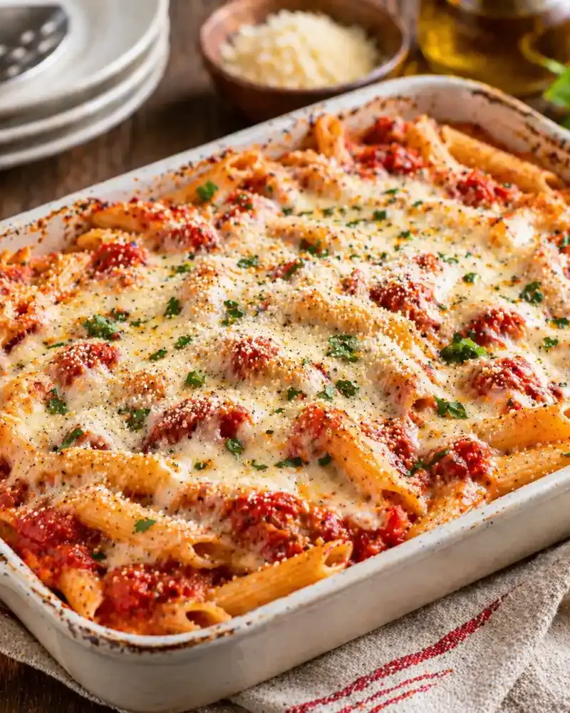 Baked Penne with Tomatoes and Cheese prepared dish