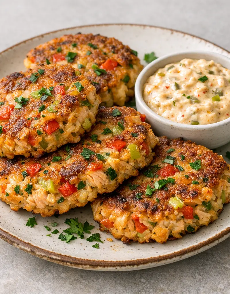Creole Salmon Cakes prepared dish
