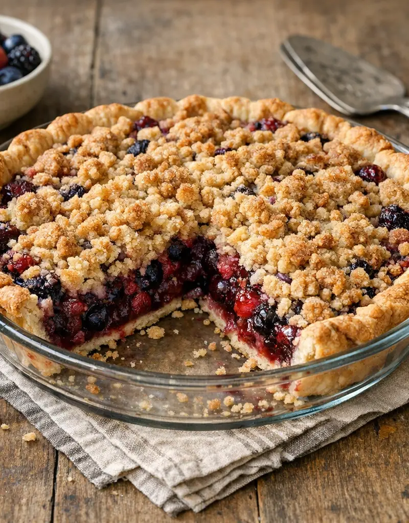 Mixed Berry Streusel Pie prepared dish