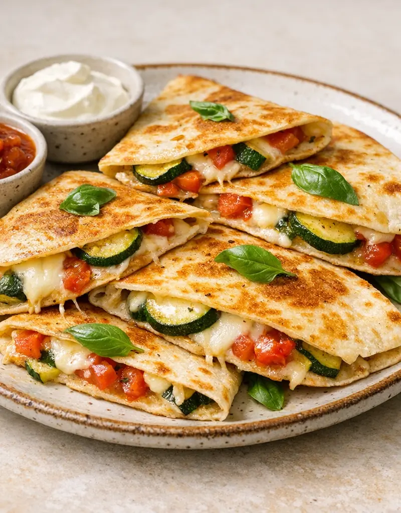 Zucchini, Tomato, And Mozzarella Quesadillas prepared dish