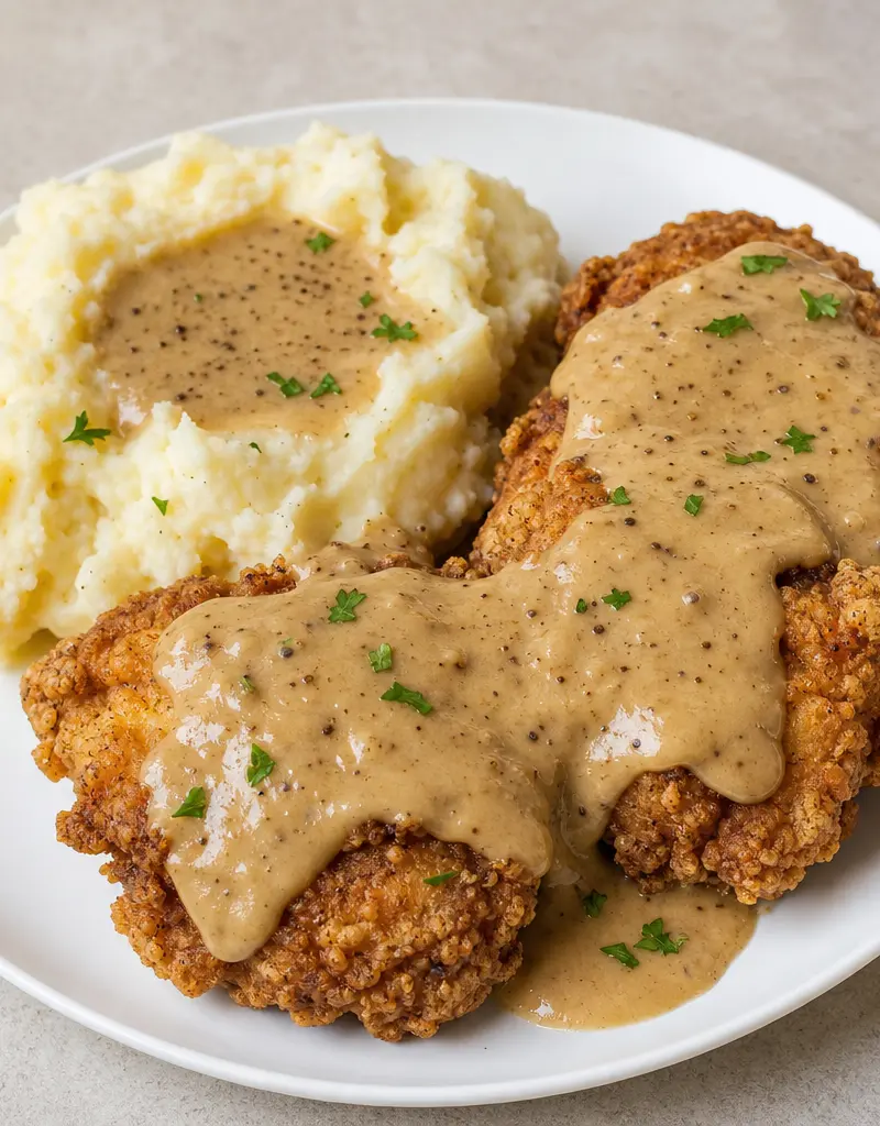 Fried Chicken with Peppery Gravy prepared dish