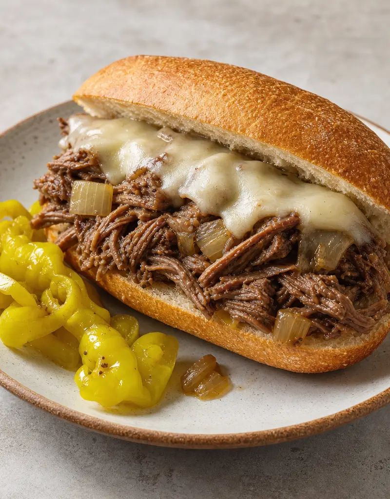 Slow Cooker Italian Beef Sandwiches prepared dish