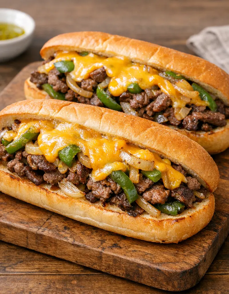 North Carolina Style Steak And Cheese Sandwiches prepared dish
