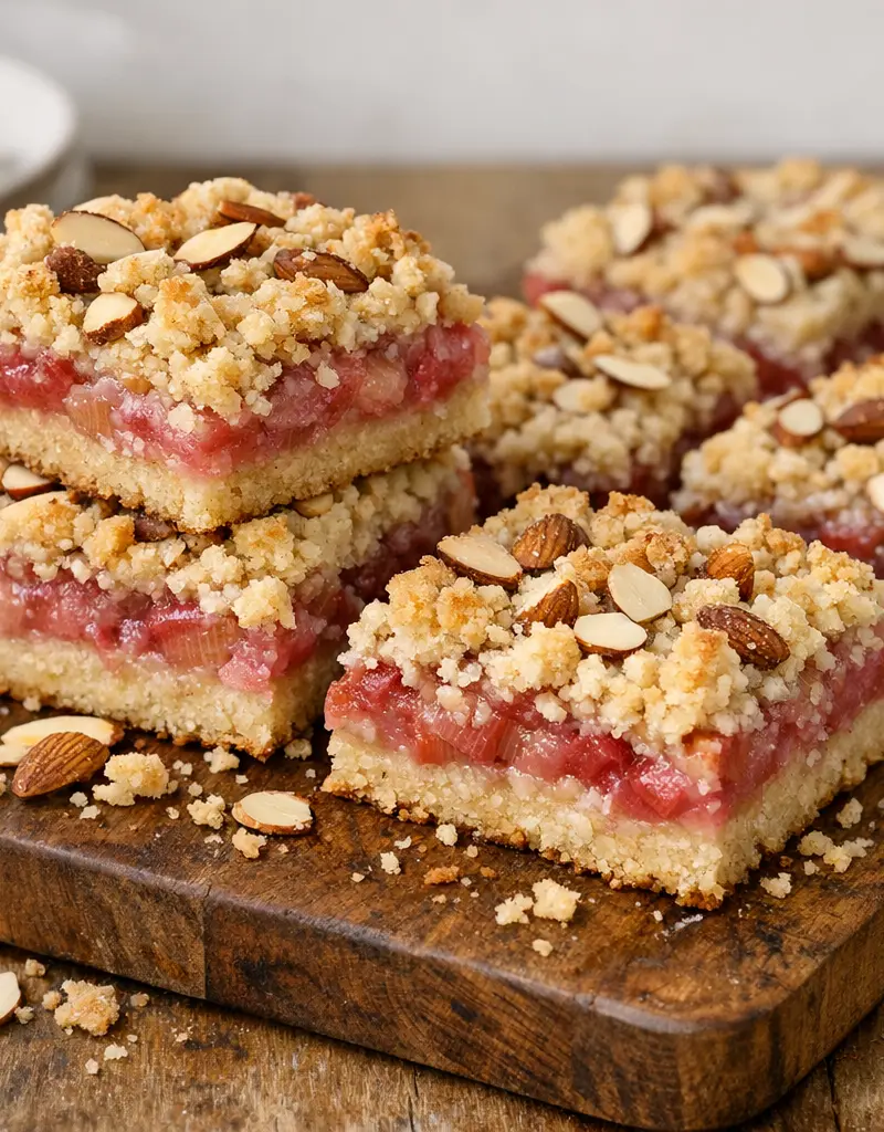 Rhubarb Almond Crumble Bars prepared dish