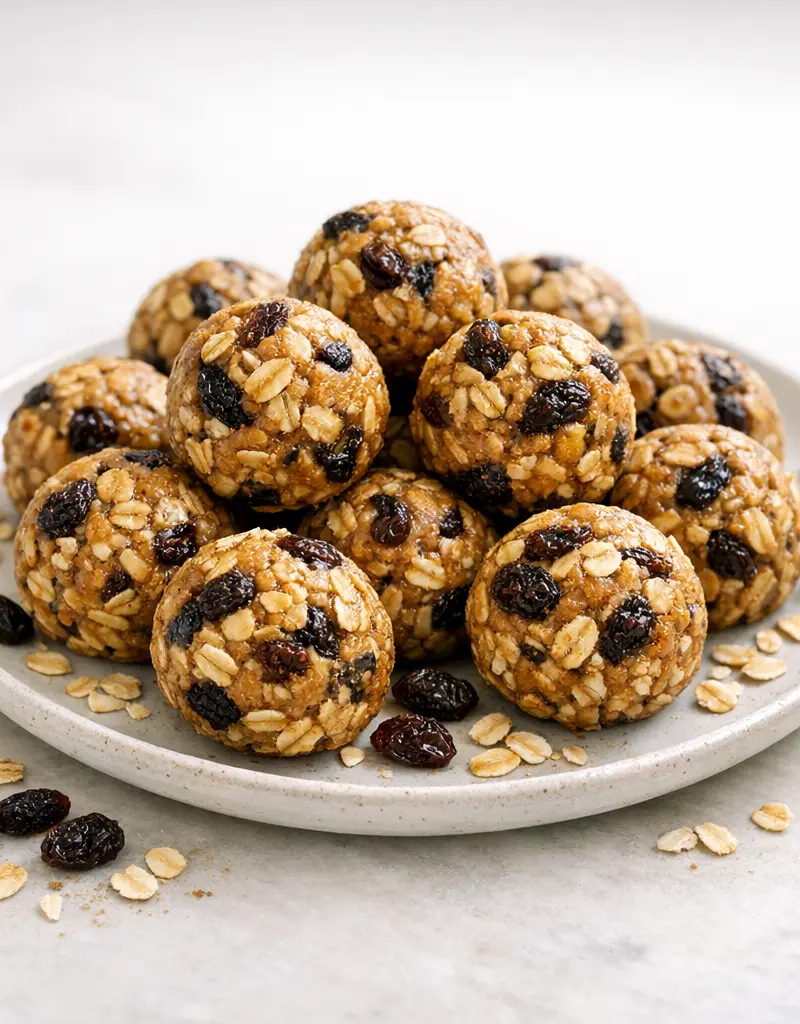 Raisin Oatmeal Energy Bites prepared dish