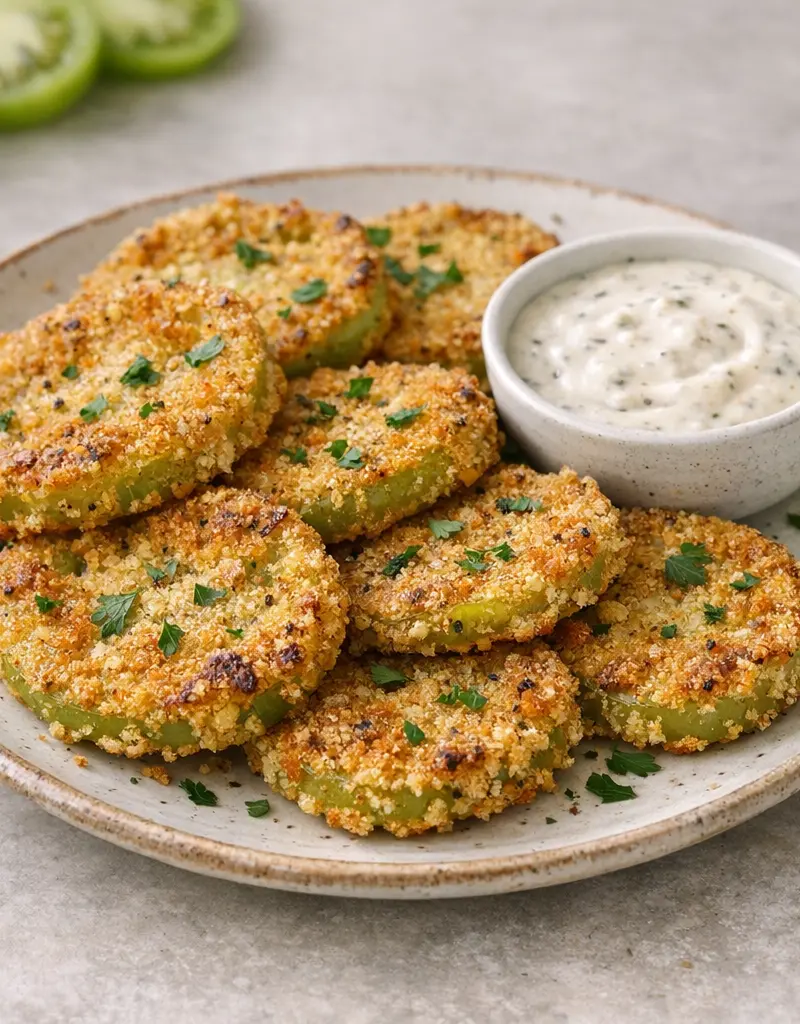 Crispy Baked Green Tomatoes prepared dish