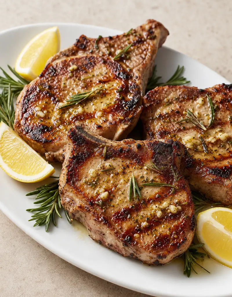 Grilled Rosemary Garlic Pork Chops prepared dish
