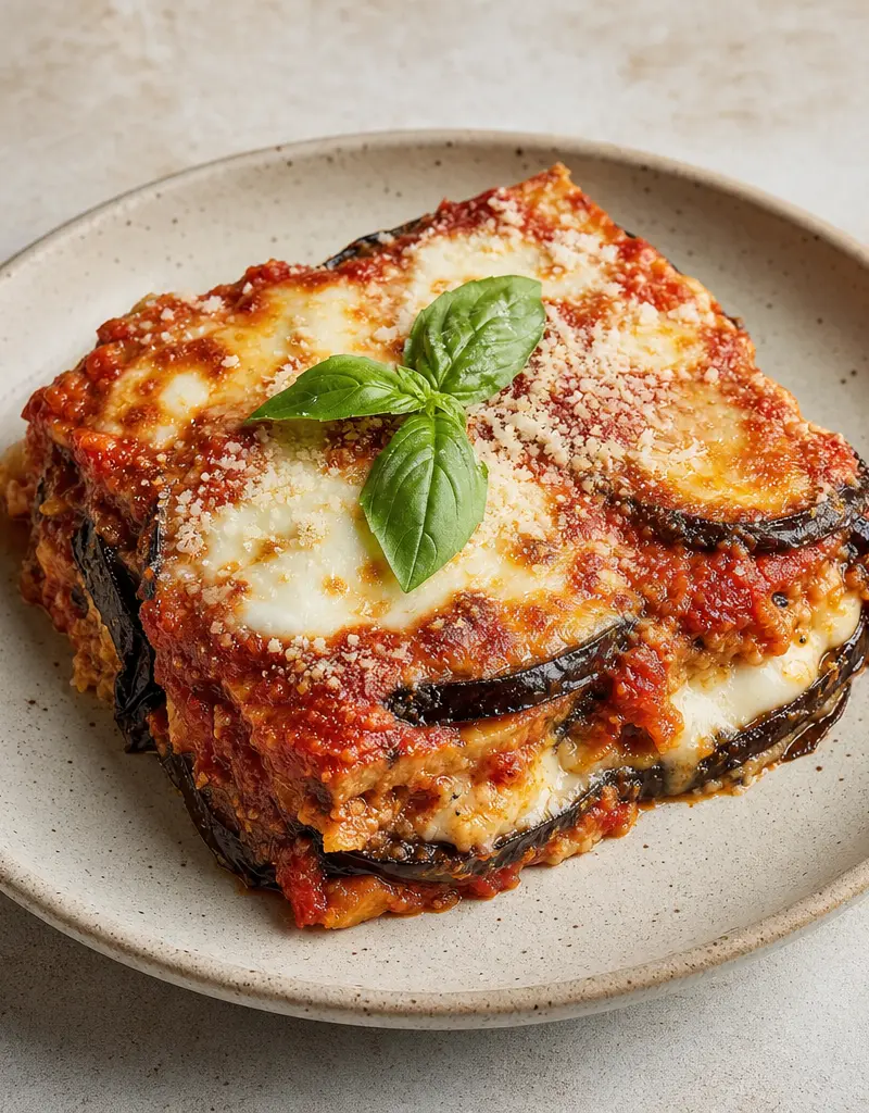 Eggplant Parmigiana prepared dish