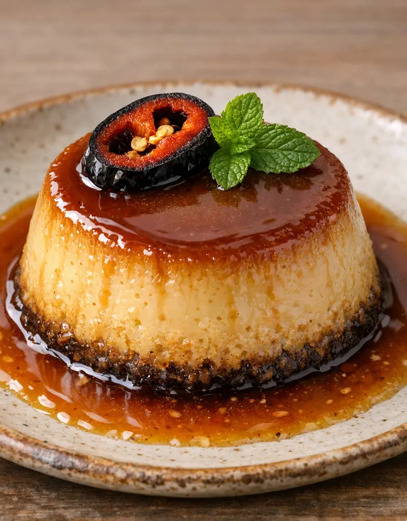 Ancho Chile Flan prepared dish