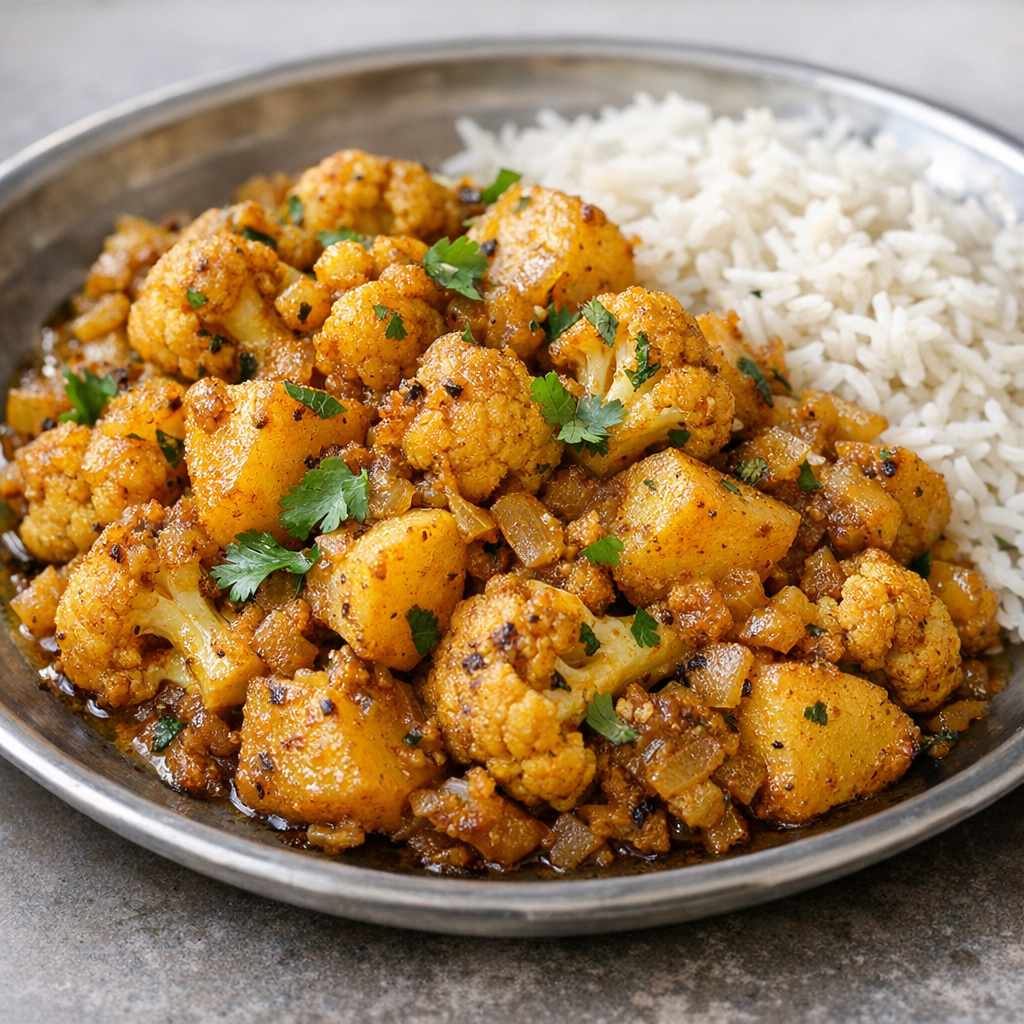 Indian Spiced Cauliflower And Potatoes prepared dish