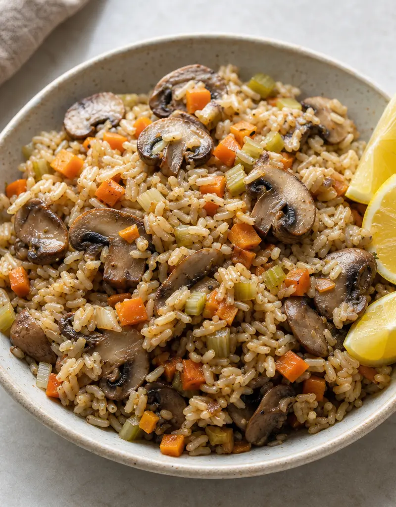 Brown Rice and Mushroom Pilaf prepared dish