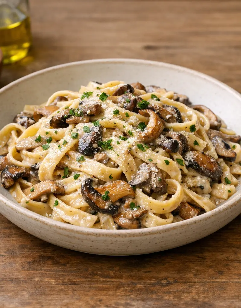 Creamy Wild Mushroom Pasta prepared dish