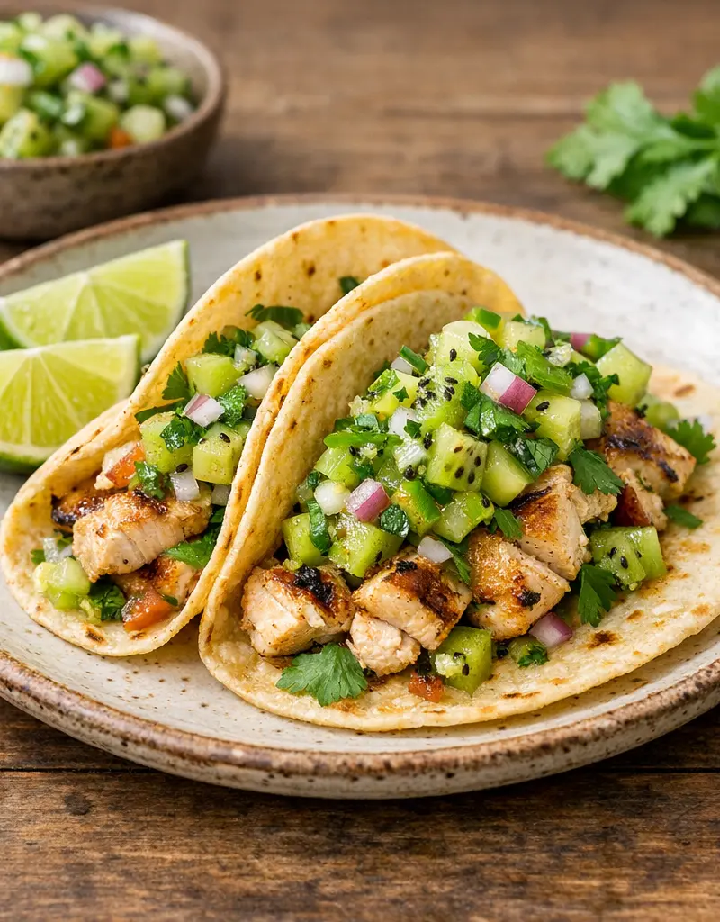 Grilled Chicken Tacos With Kiwi Salsa prepared dish
