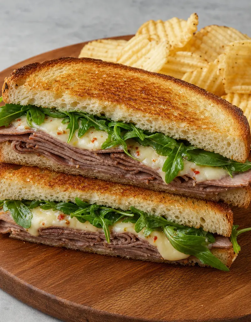 Grilled Roast Beef and Pepper Jack Cheese Sandwich prepared dish