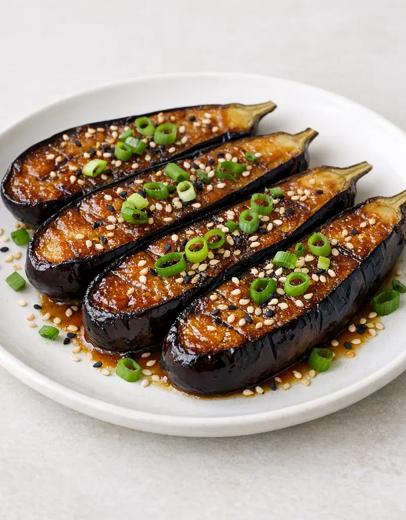 Miso Glazed Japanese Eggplant prepared dish
