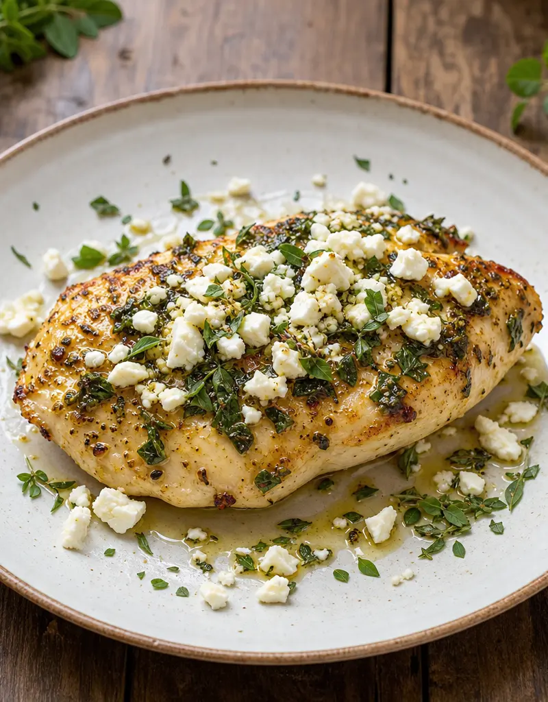 Broiled Chicken with Feta and Herbs prepared dish