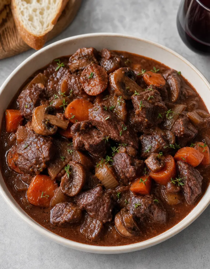 Beef Bourguignon prepared dish