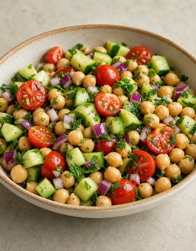 Mediterranean Garbanzo Bean Salad prepared dish
