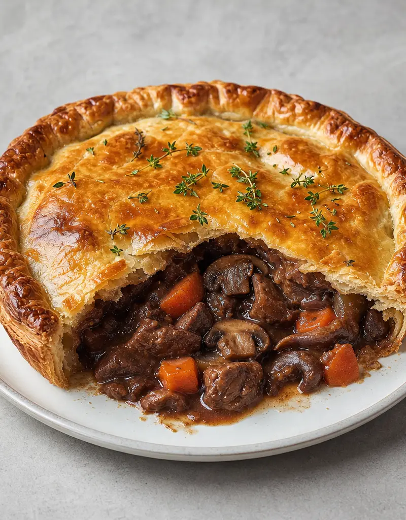 Beef and Mushroom Red Wine Pie prepared dish