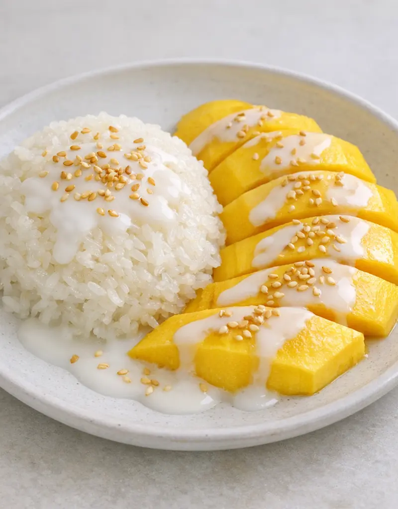 Thai Coconut Sticky Rice With Mango prepared dish