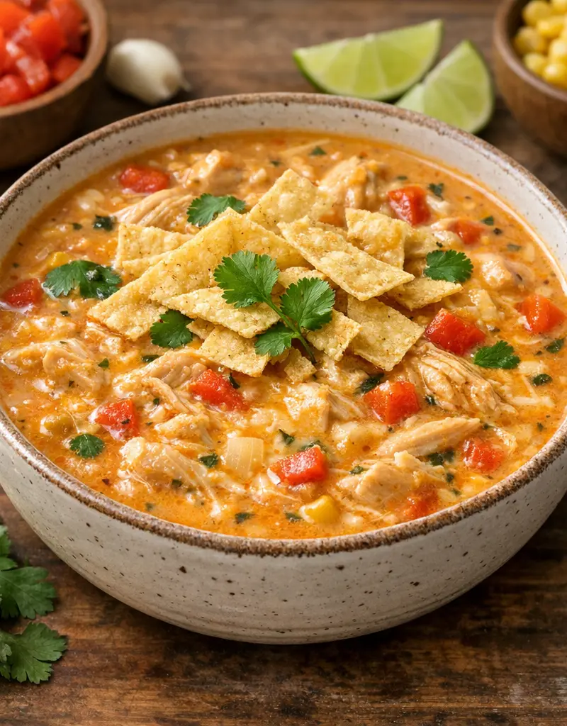 Cheesy Chicken Tortilla Soup prepared dish