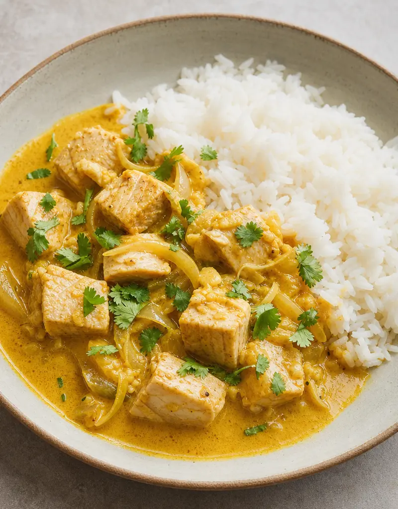 Fresh Tuna in Coconut Curry Sauce prepared dish