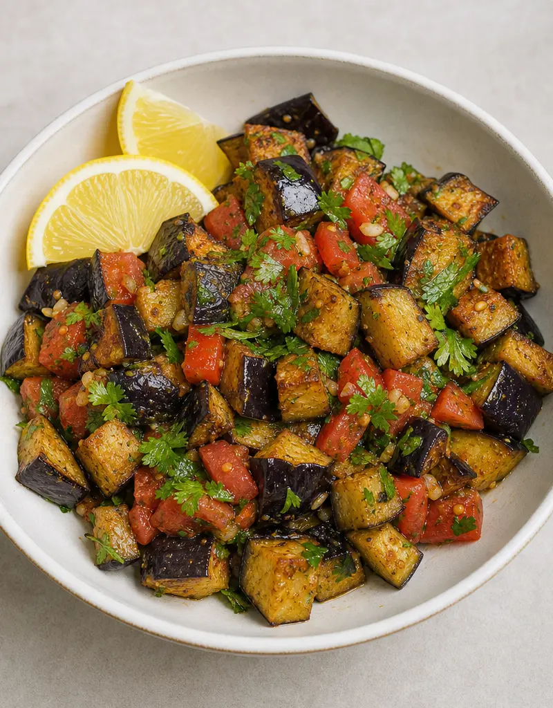 Ethiopian Spiced Eggplant Salad prepared dish