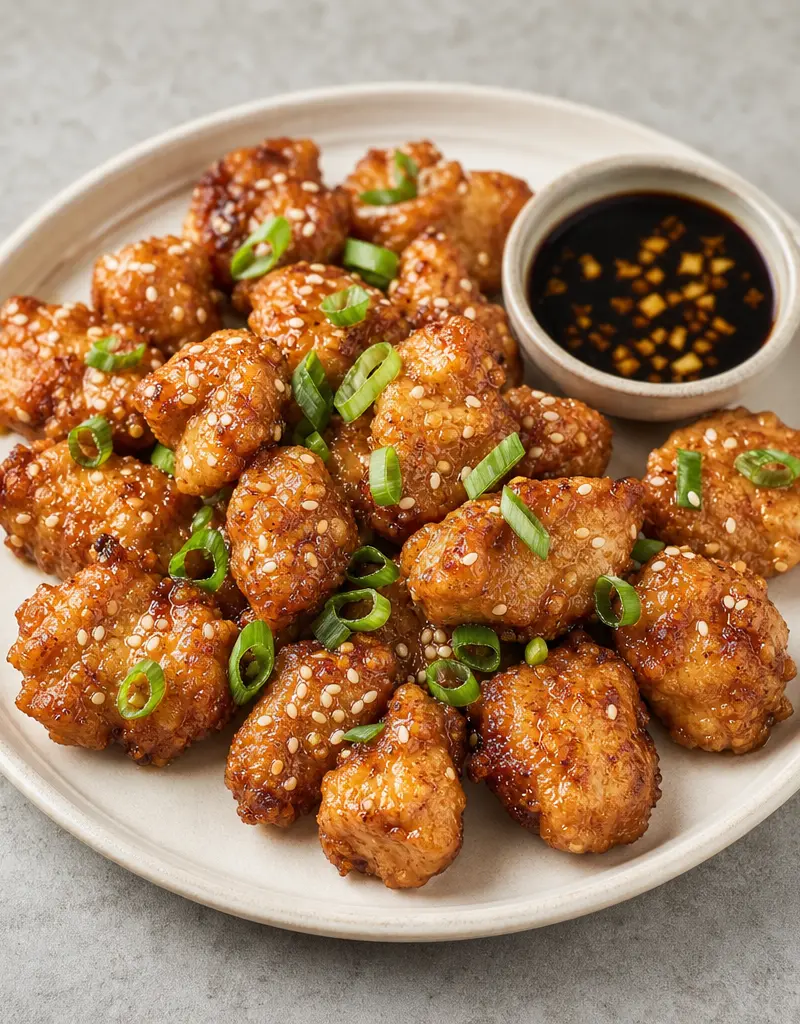 Ginger Soy Fried Chicken Bites prepared dish