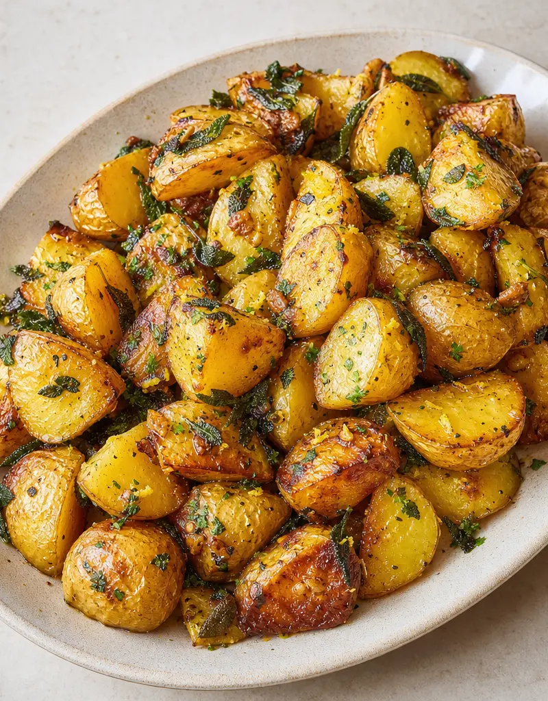 Crispy Sage Butter Roasted Potatoes prepared dish