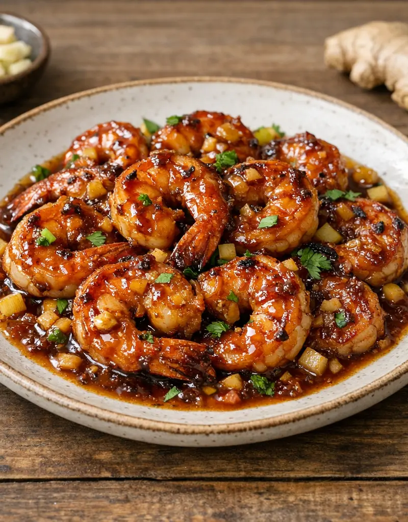 Shrimp With Ginger Apple Barbecue Sauce prepared dish